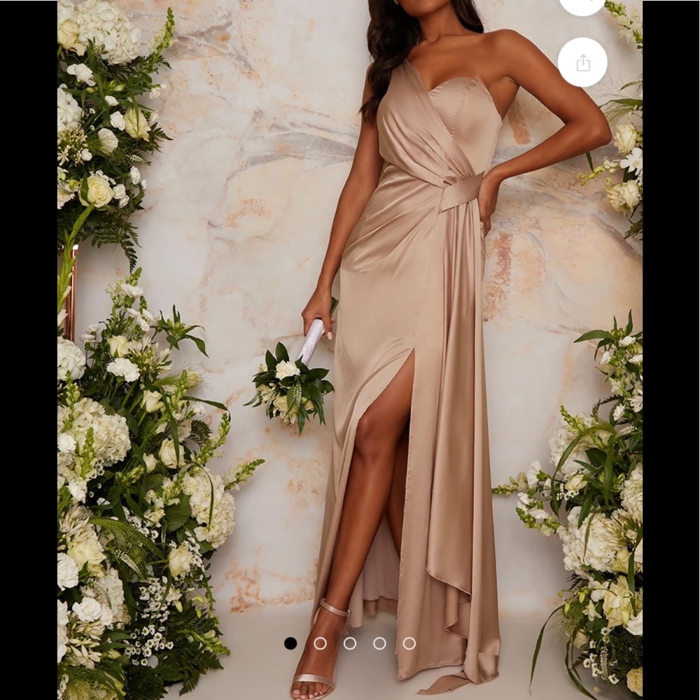 Chi Chi London one shoulder dress - satin beige champagne, size 6